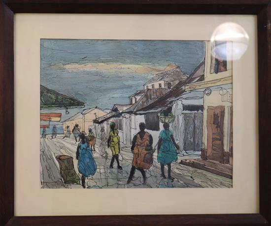 Neville Budhai (1928-2001) Saturday Evening 14.5 x 18.75in.